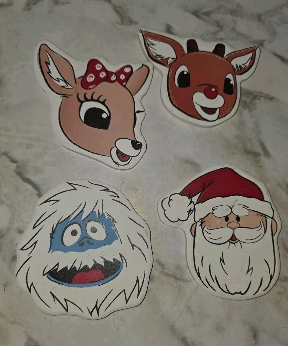 Rudolph Abominable Clarice Santa Shaped Stone Cork Bottom Coasters Christmas